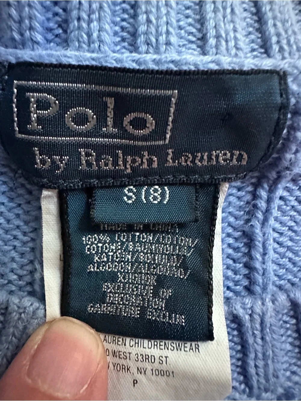 Polo Ralph Lauren Kids' Cabled Cotton Crewneck Sweater Blue Size 8